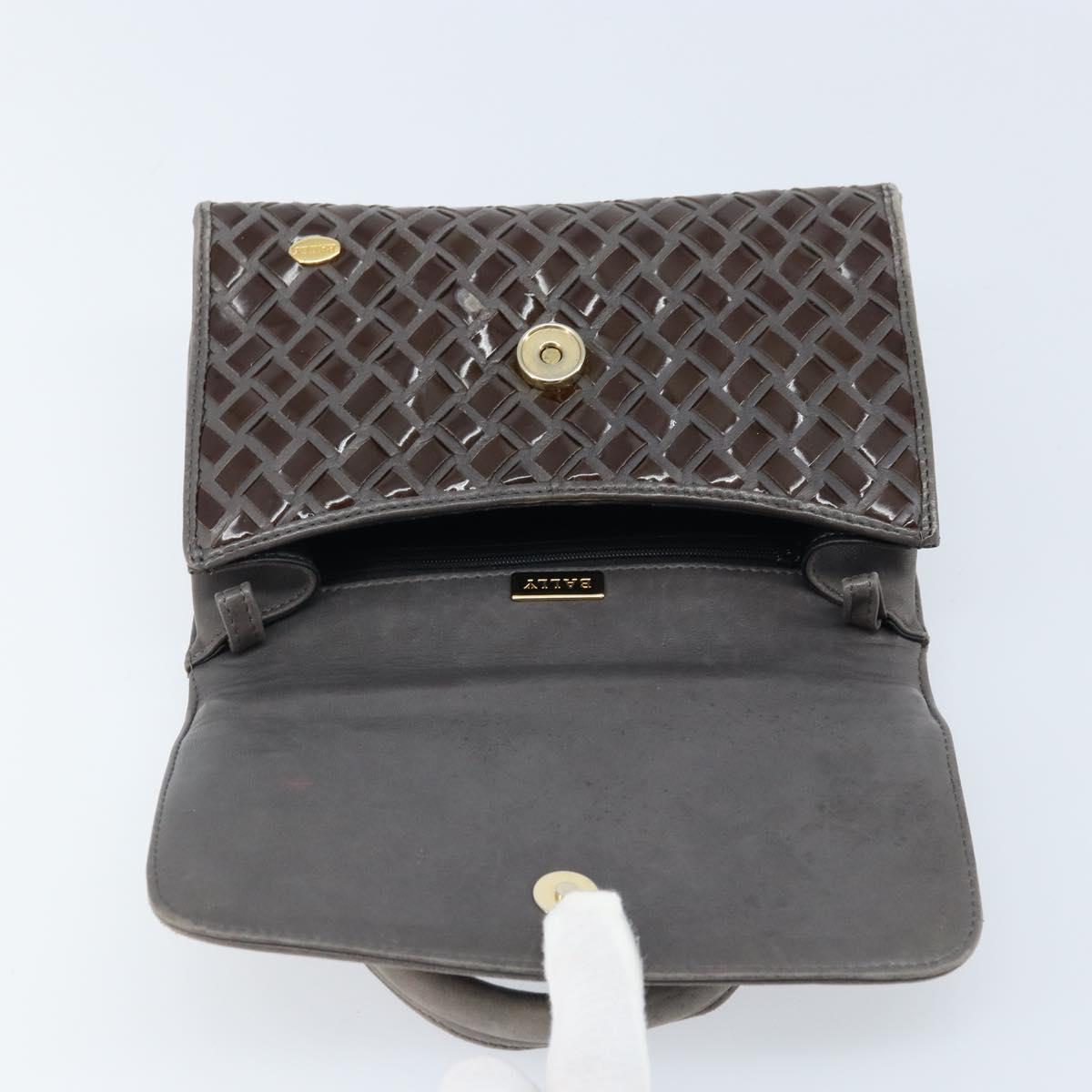 BALLY Hand Bag Leather Dark Brown Gold Auth 173425