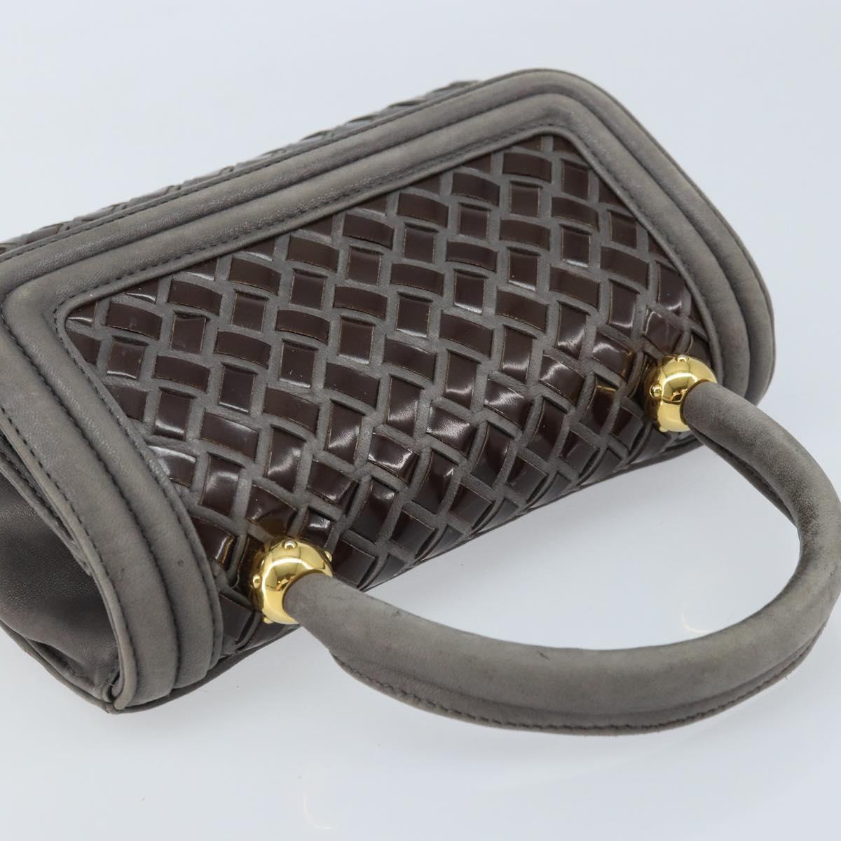 BALLY Hand Bag Leather Dark Brown Gold Auth 173425