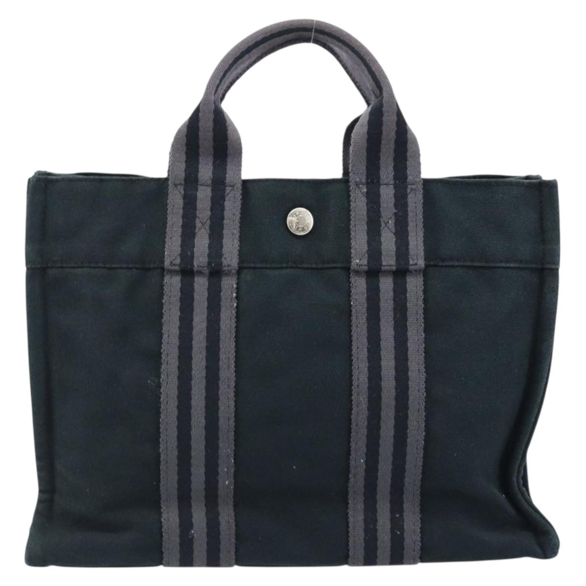 HERMES Fourre Tout PM Hand Bag Canvas Black Silver Auth 173430