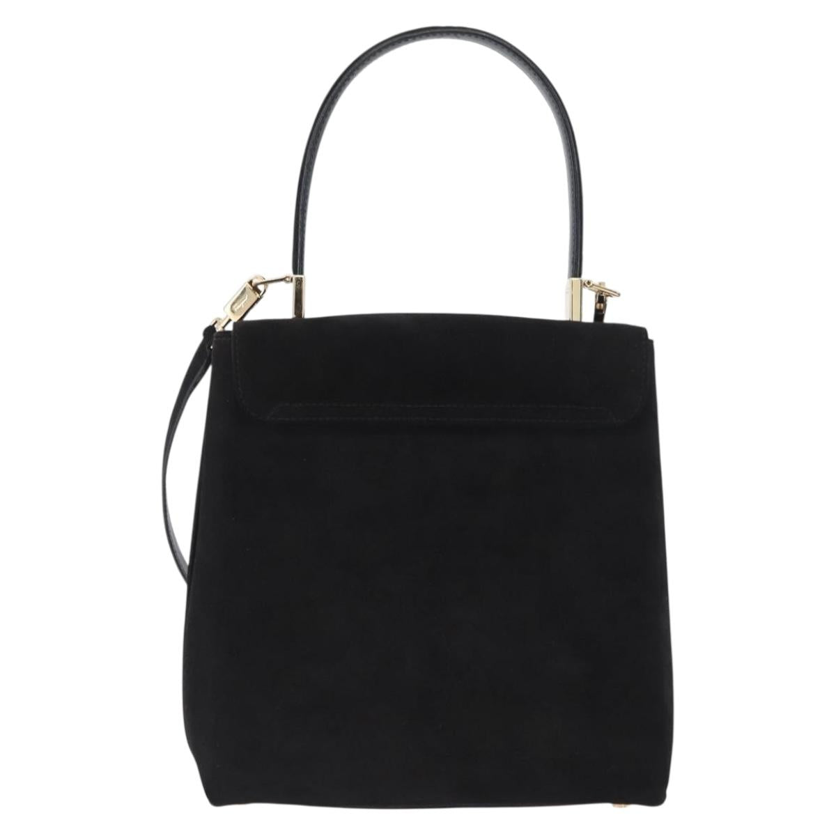 Salvatore Ferragamo Gancini Hand Bag Suede 2way Black Gold Auth 173432