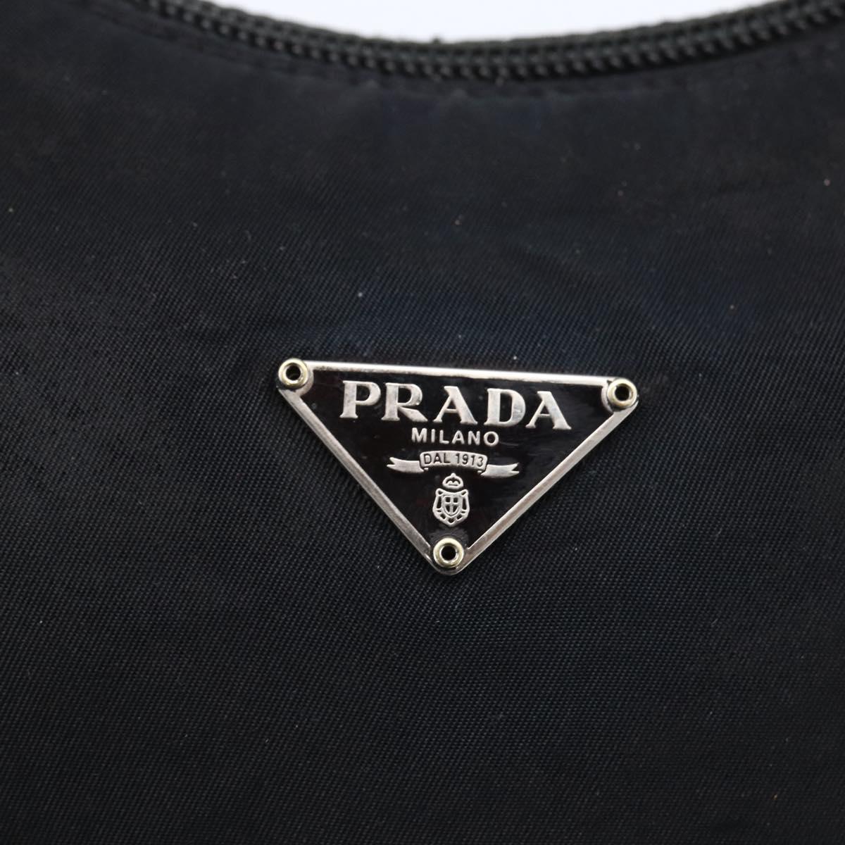 PRADA Hand Pouch Hand Bag Nylon Black Silver Auth 173437