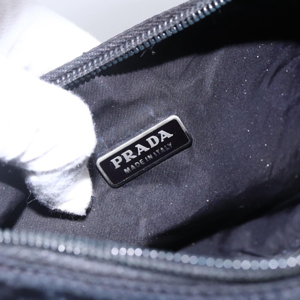 PRADA Hand Pouch Hand Bag Nylon Black Silver Auth 173437