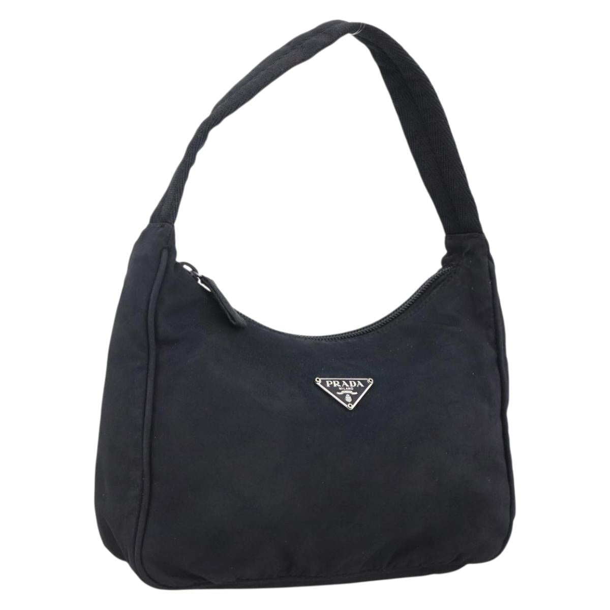 PRADA Hand Pouch Hand Bag Nylon Black Silver Auth 173437