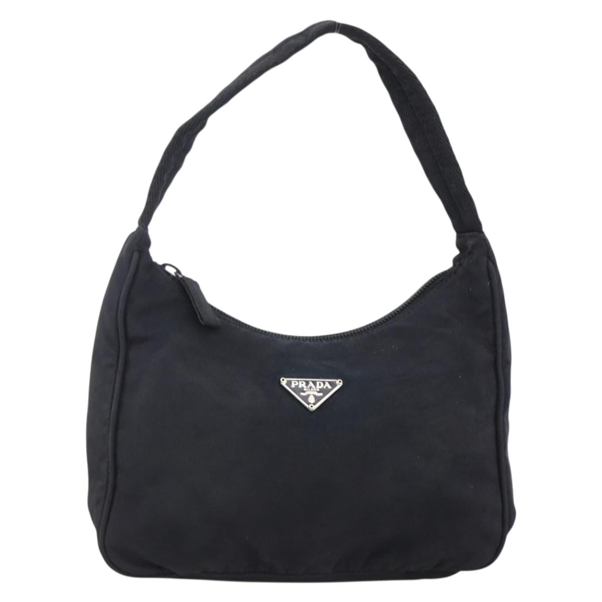 PRADA Hand Pouch Hand Bag Nylon Black Silver Auth 173437