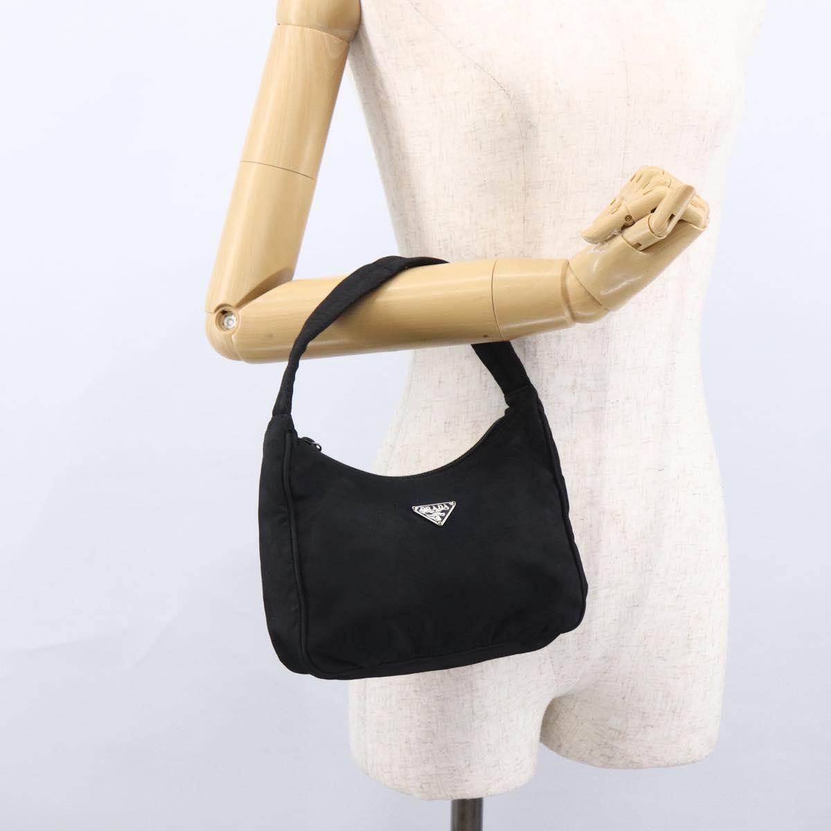 PRADA Hand Pouch Hand Bag Nylon Black Silver Auth 173437