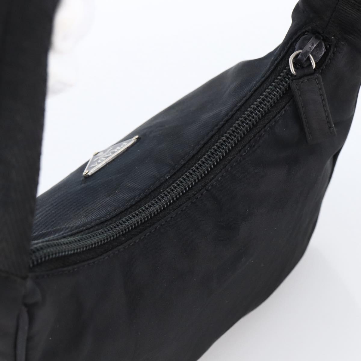 PRADA Hand Pouch Hand Bag Nylon Black Silver Auth 173437