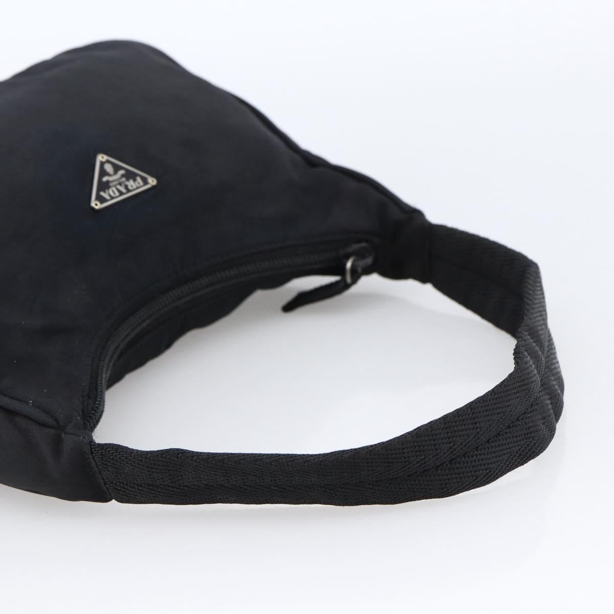PRADA Hand Pouch Hand Bag Nylon Black Silver Auth 173437