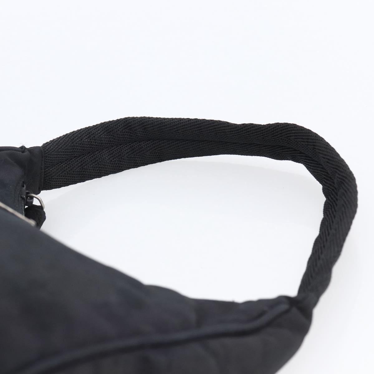 PRADA Hand Pouch Hand Bag Nylon Black Silver Auth 173437