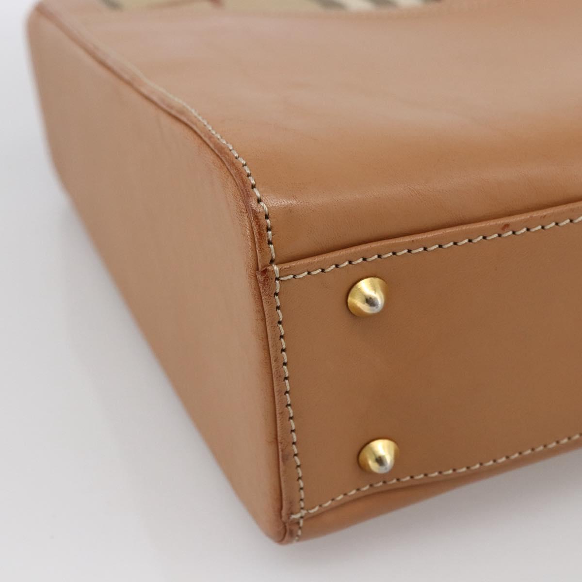 Burberrys Nova Check Hand Bag Leather Beige Gold Auth 173439