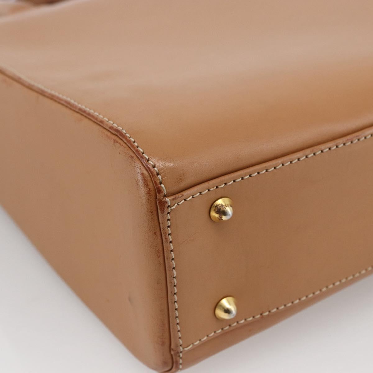 Burberrys Nova Check Hand Bag Leather Beige Gold Auth 173439
