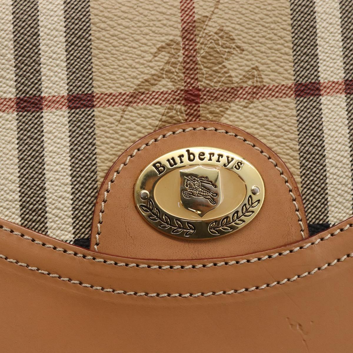 Burberrys Nova Check Hand Bag Leather Beige Gold Auth 173439