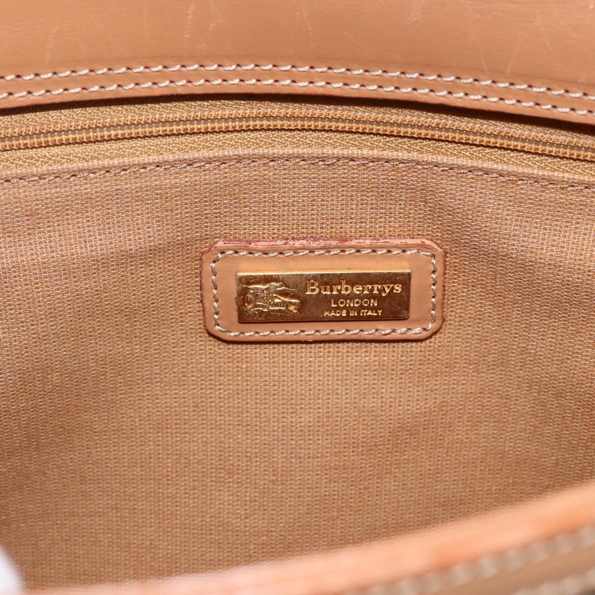 Burberrys Nova Check Hand Bag Leather Beige Gold Auth 173439