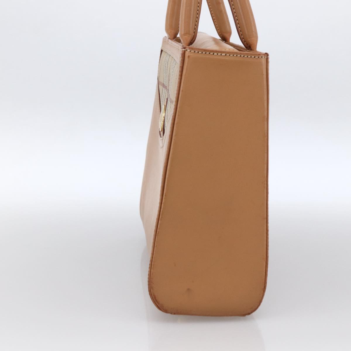 Burberrys Nova Check Hand Bag Leather Beige Gold Auth 173439