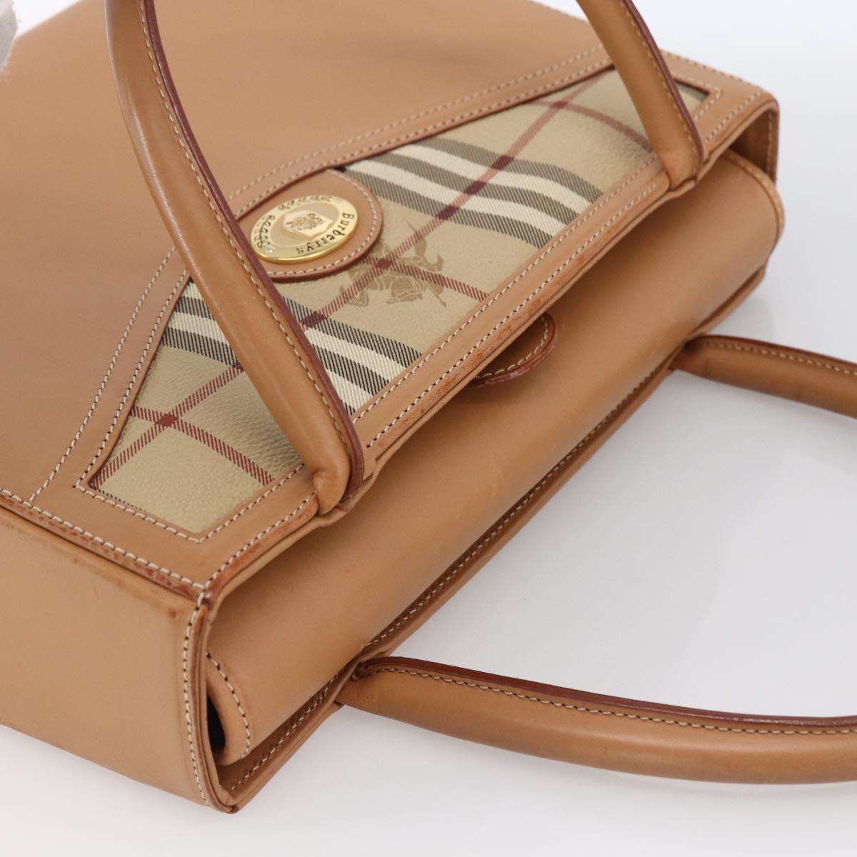 Burberrys Nova Check Hand Bag Leather Beige Gold Auth 173439
