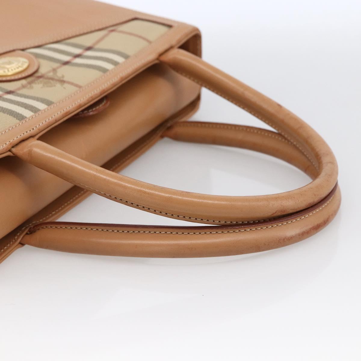 Burberrys Nova Check Hand Bag Leather Beige Gold Auth 173439