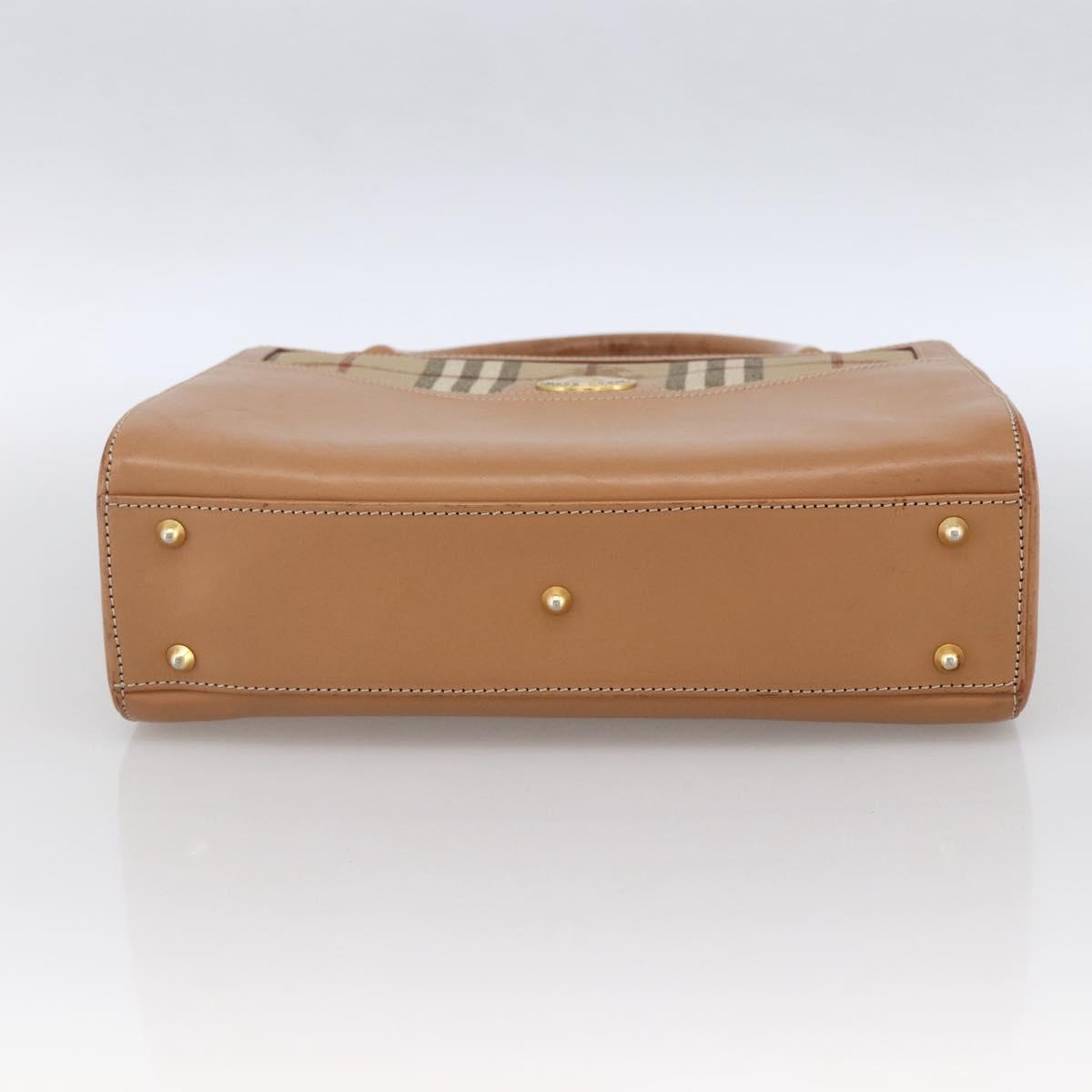 Burberrys Nova Check Hand Bag Leather Beige Gold Auth 173439