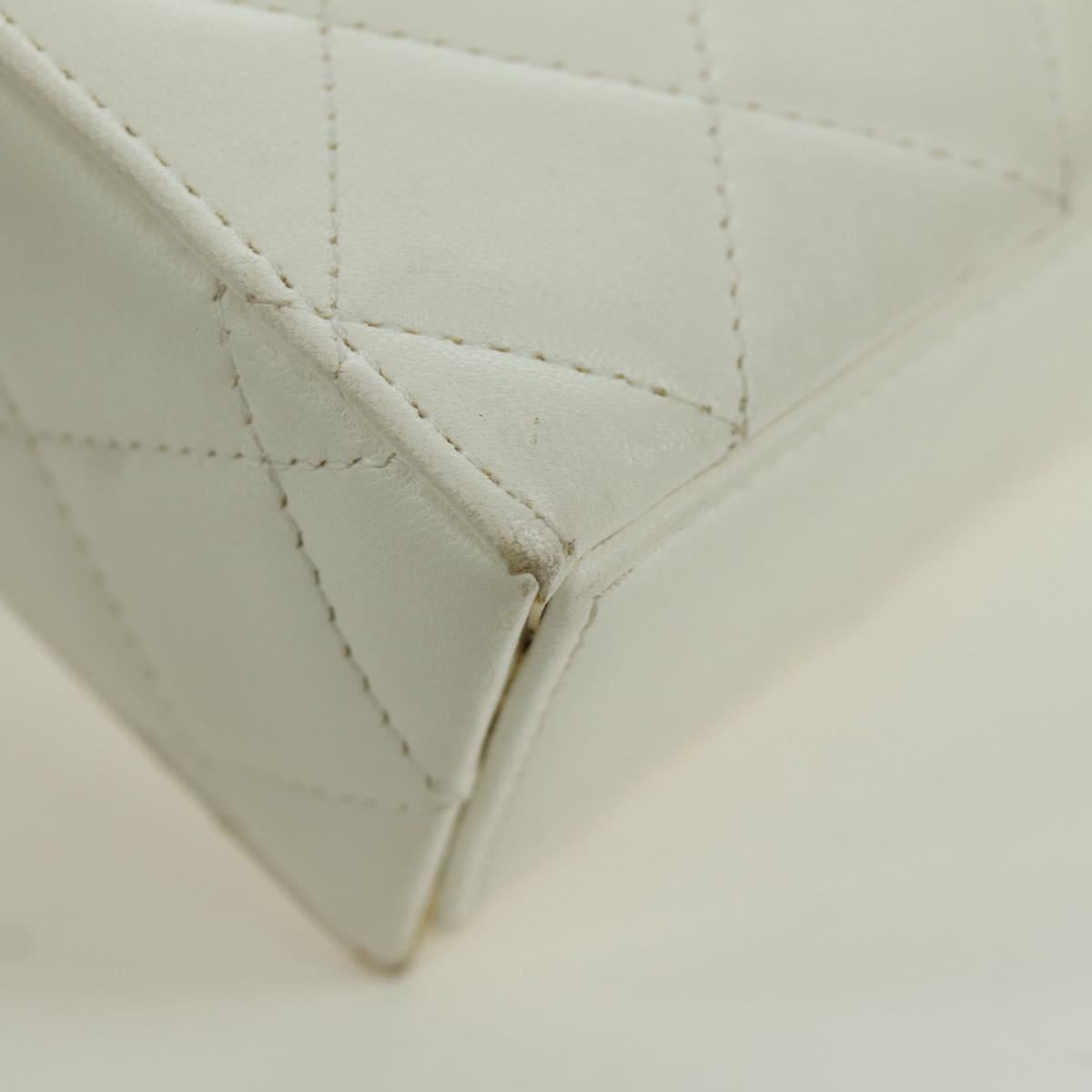 CHANEL Matelasse Chain Shoulder Bag Lamb Skin White Gold CC Auth 173442SAM