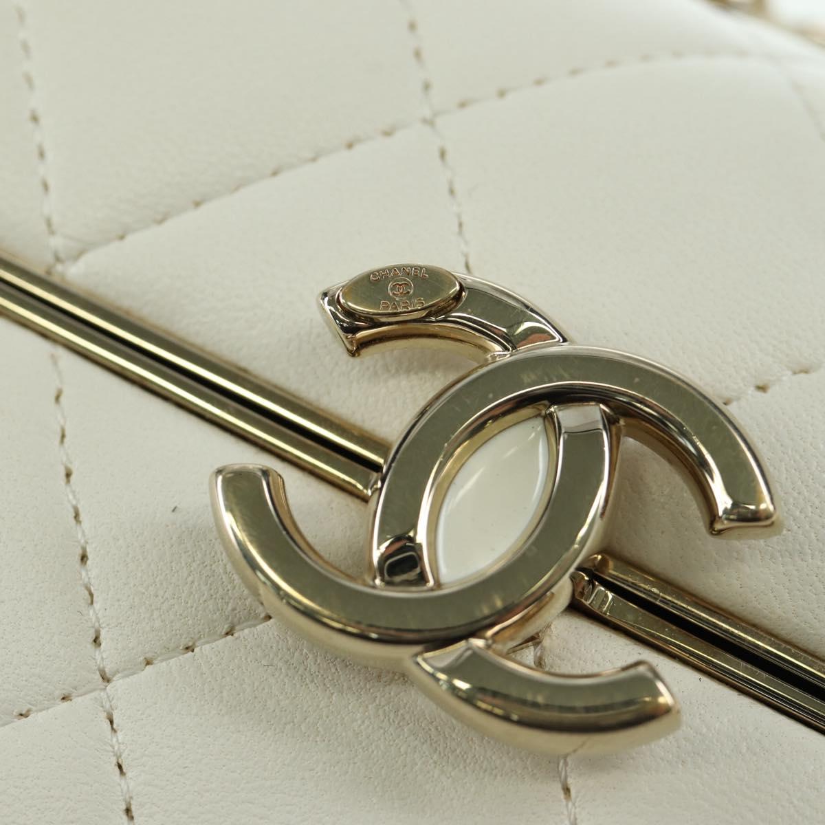 CHANEL Matelasse Chain Shoulder Bag Lamb Skin White Gold CC Auth 173442SAM