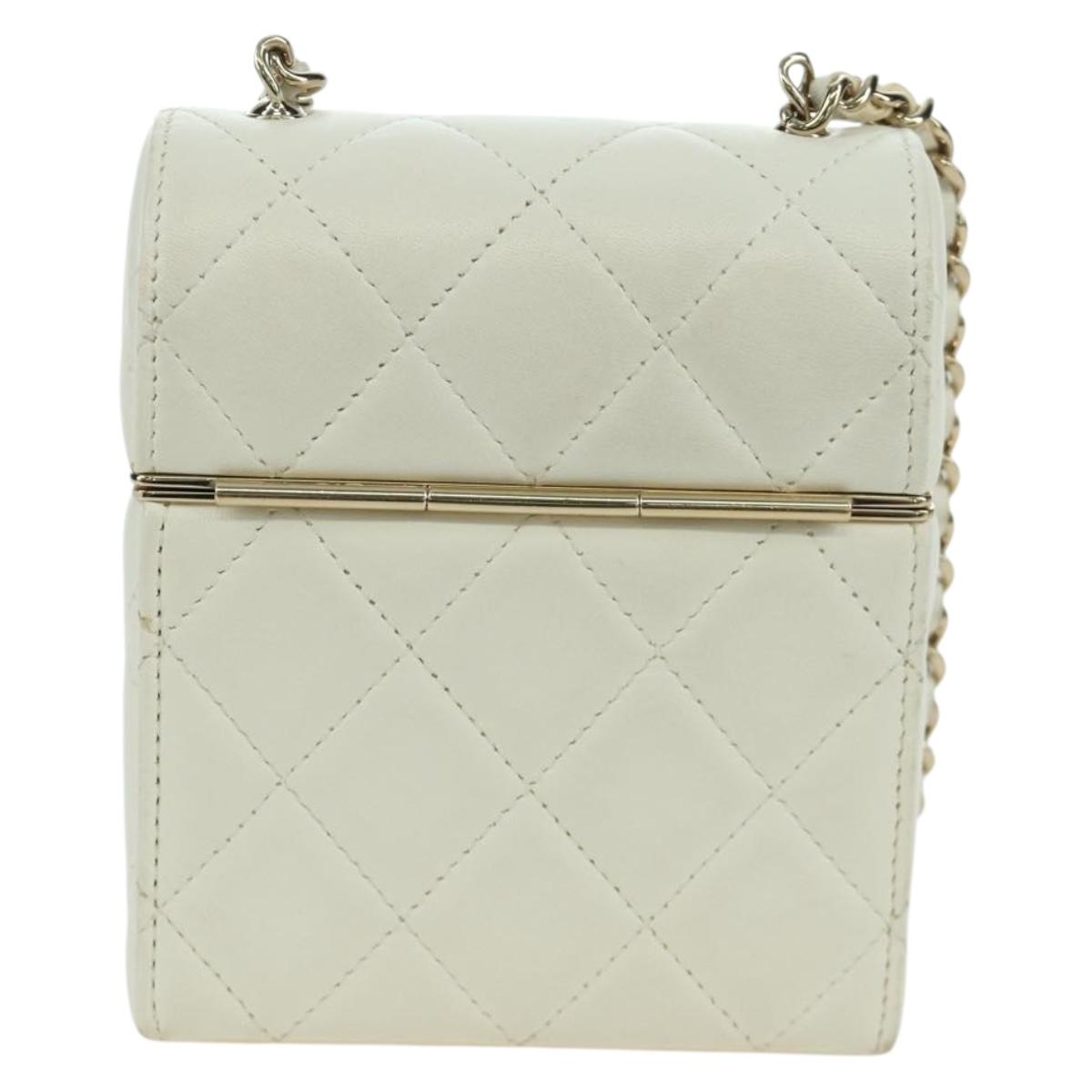 CHANEL Matelasse Chain Shoulder Bag Lamb Skin White Gold CC Auth 173442SAM