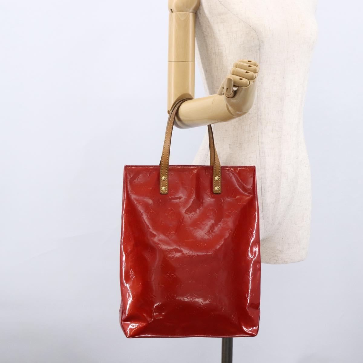 LOUIS VUITTON Monogram Vernis Reade MM Hand Bag Red Rouge M91086 LV Auth 173446