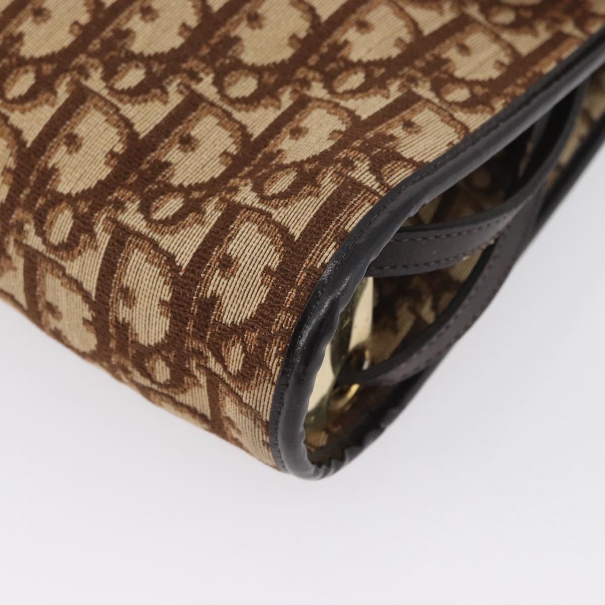 Christian Dior Trotter Canvas Shoulder Bag Beige Gold Auth 173448