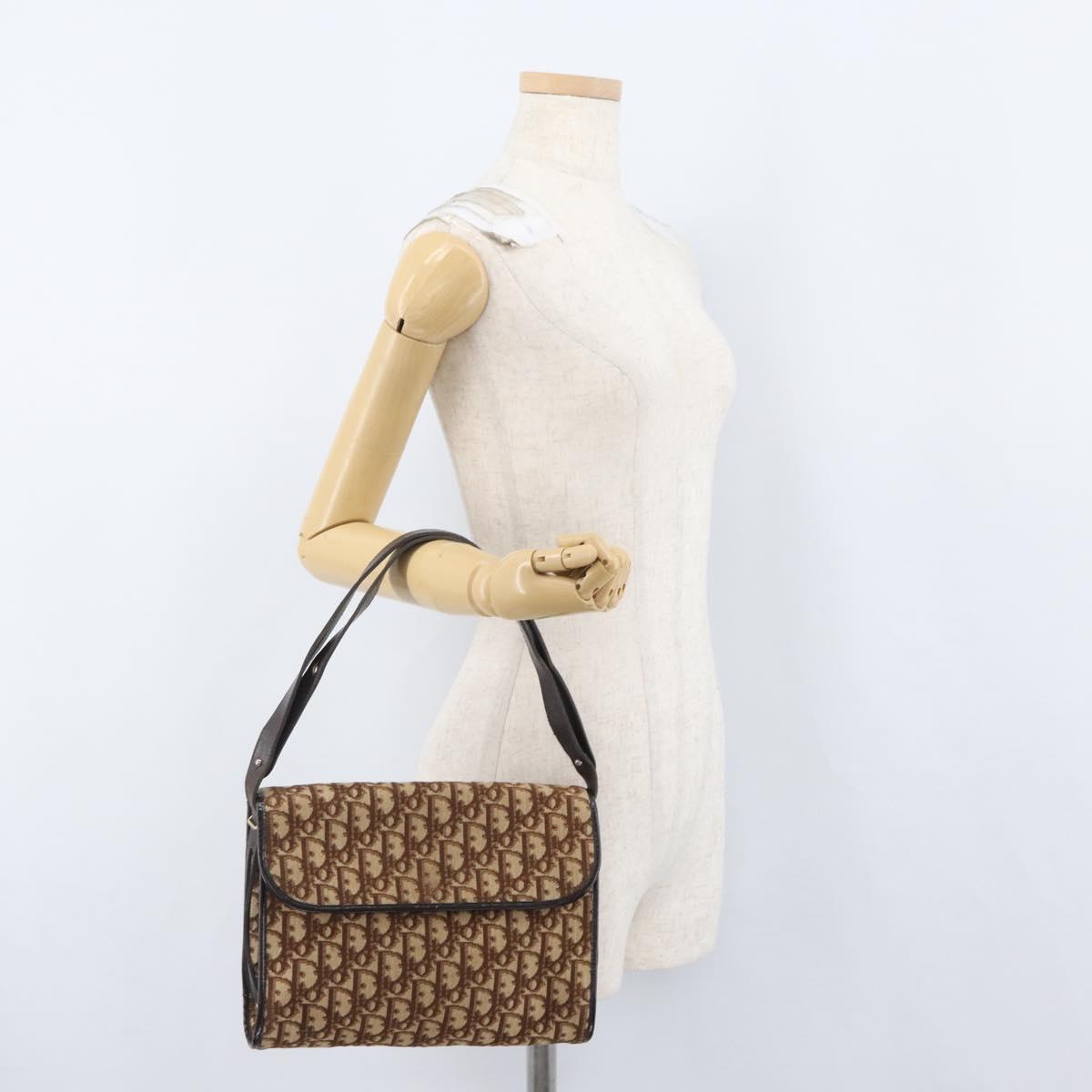 Christian Dior Trotter Canvas Shoulder Bag Beige Gold Auth 173448
