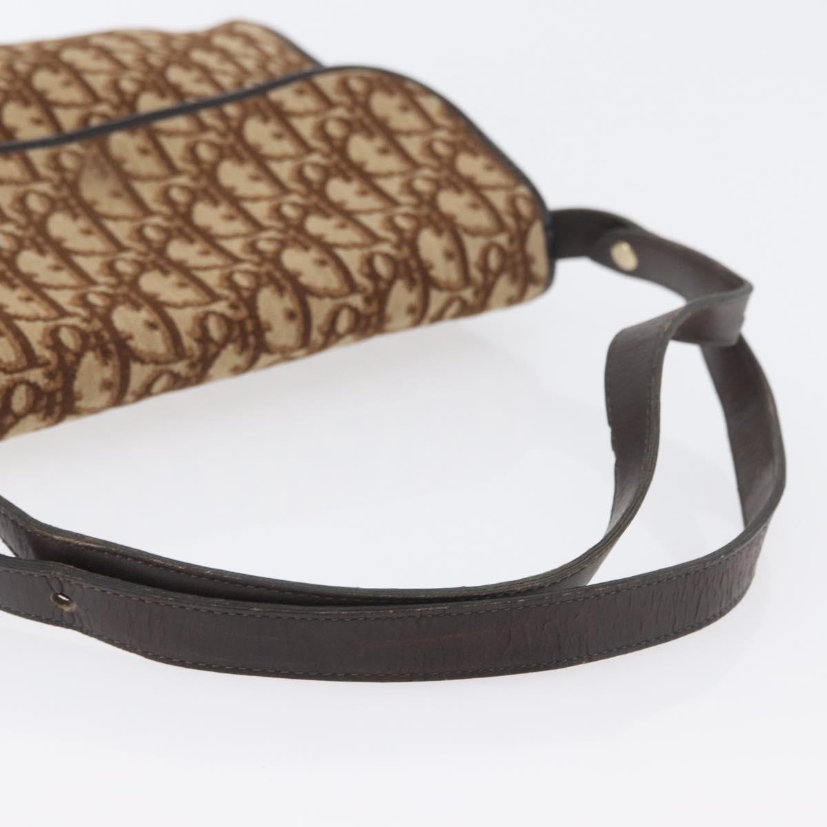 Christian Dior Trotter Canvas Shoulder Bag Beige Gold Auth 173448