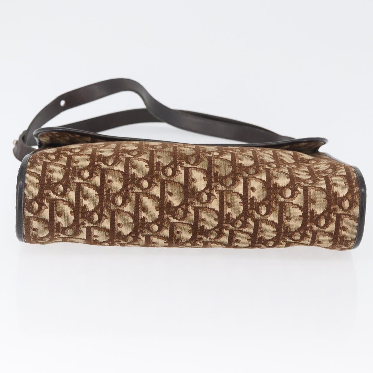 Christian Dior Trotter Canvas Shoulder Bag Beige Gold Auth 173448