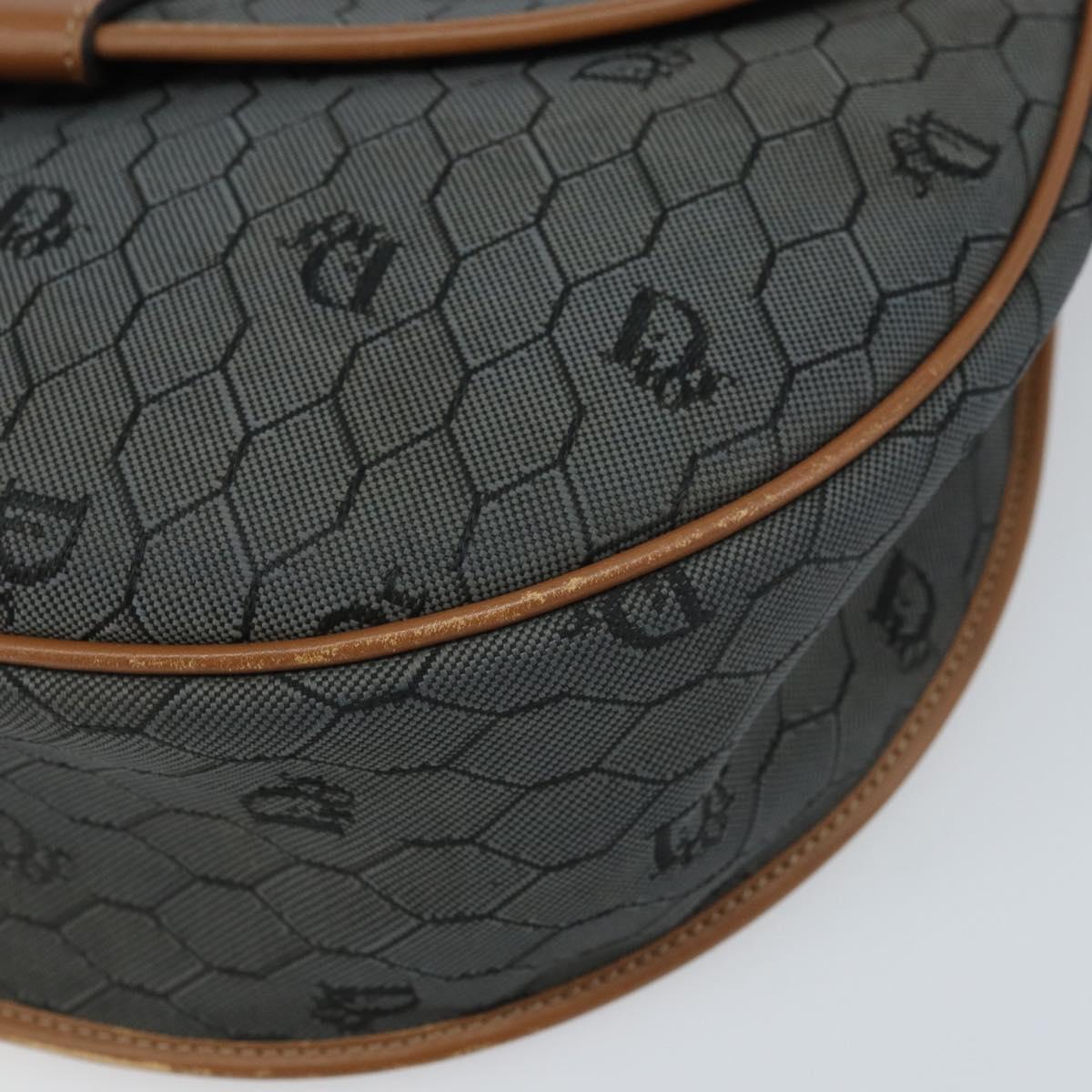 Christian Dior Honeycomb Canvas Shoulder Bag Black Gold Auth 173449