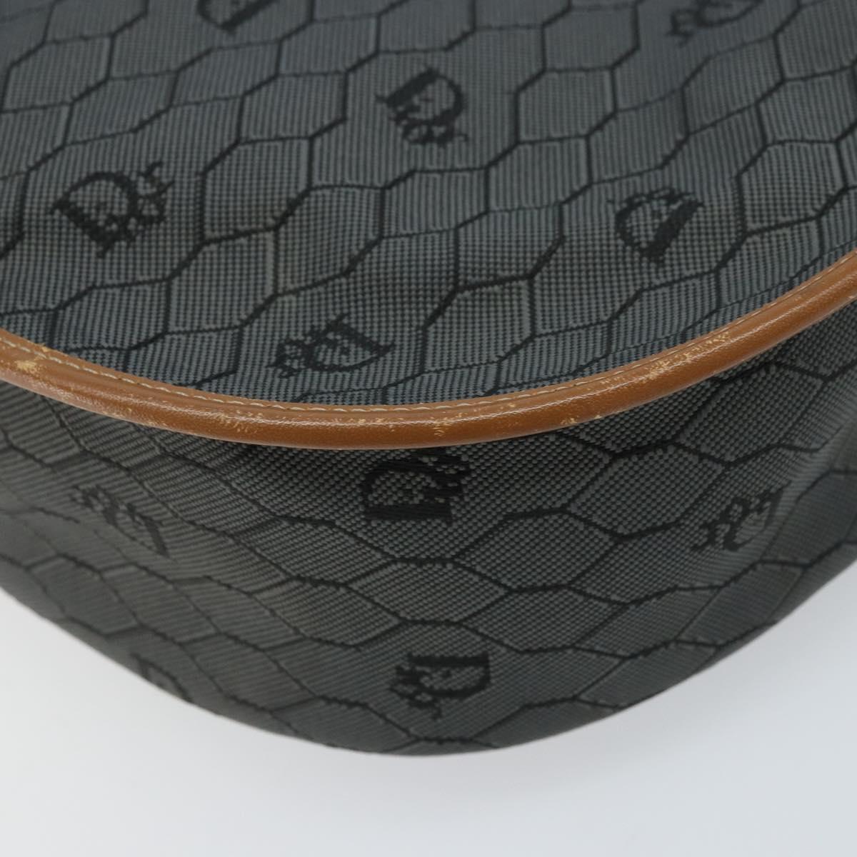 Christian Dior Honeycomb Canvas Shoulder Bag Black Gold Auth 173449