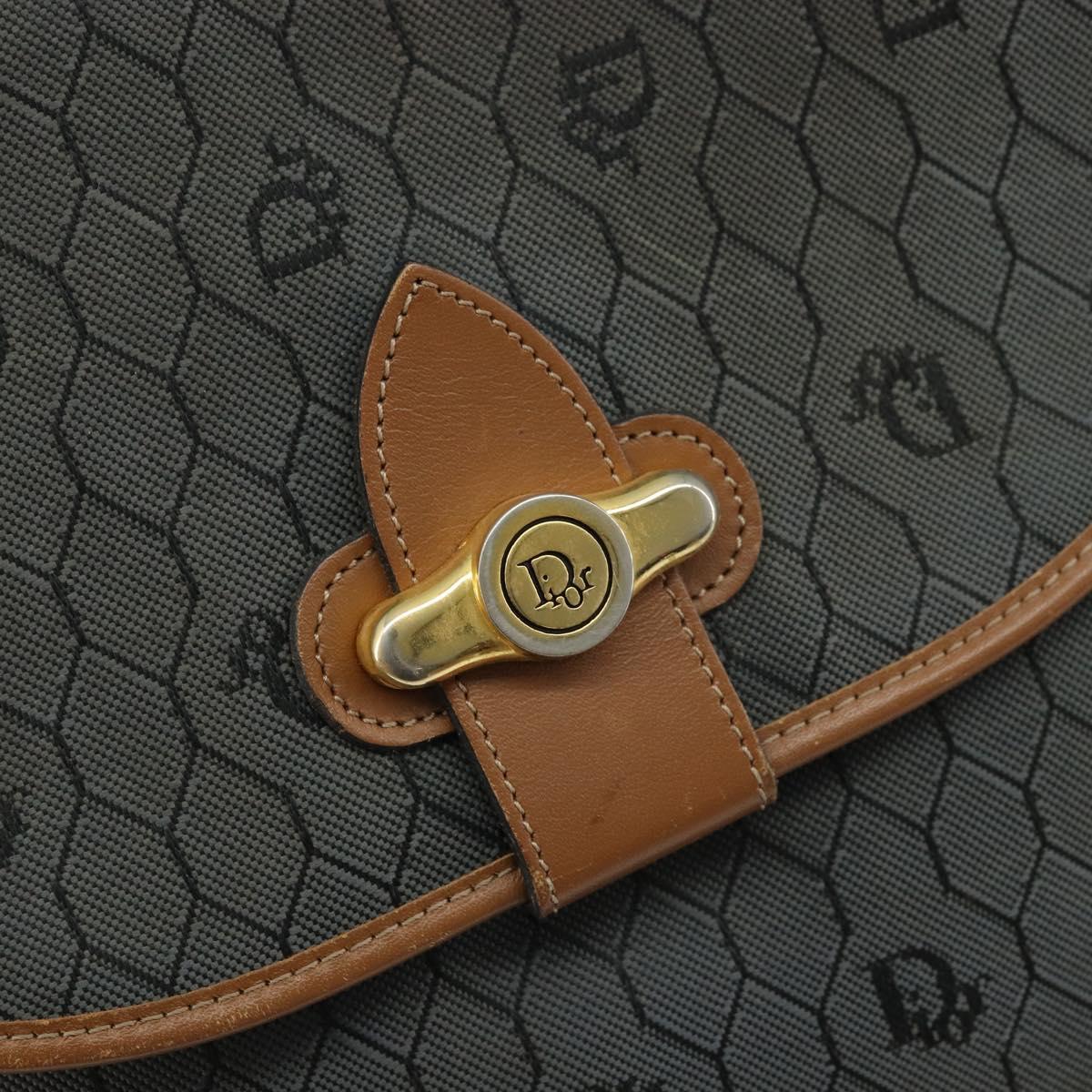 Christian Dior Honeycomb Canvas Shoulder Bag Black Gold Auth 173449