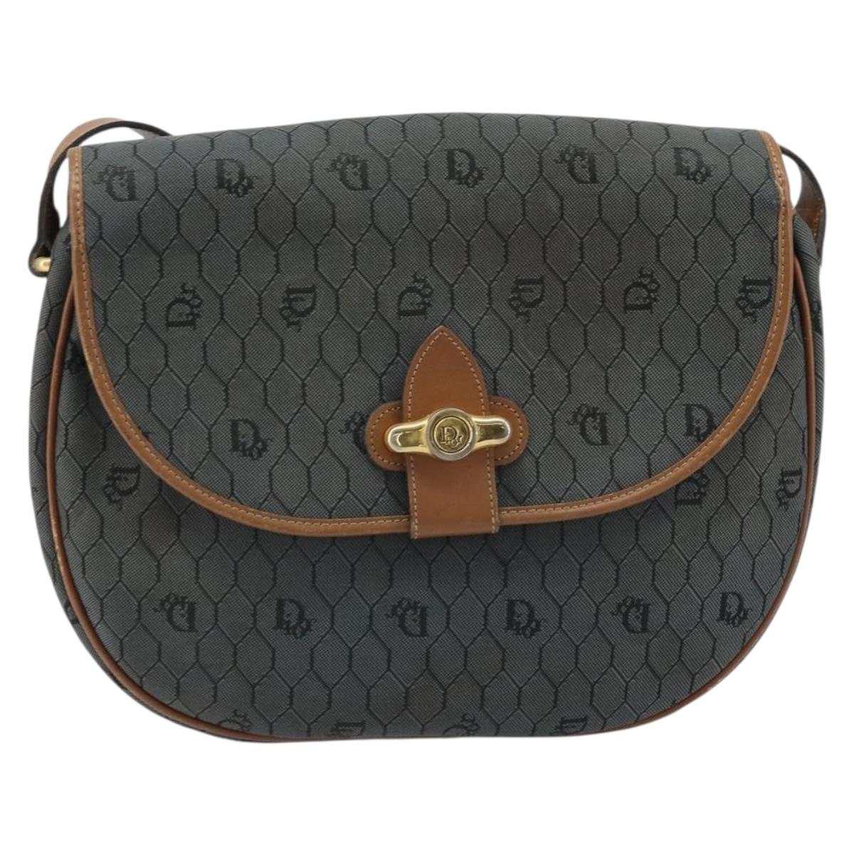 Christian Dior Honeycomb Canvas Shoulder Bag Black Gold Auth 173449