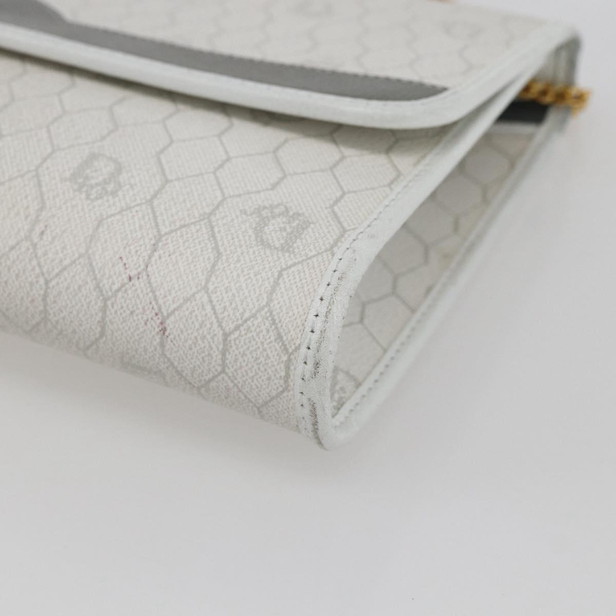 Christian Dior Honeycomb Canvas Chain Shoulder Bag PVC White Gold Auth 173462