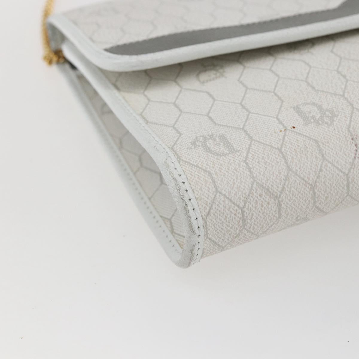 Christian Dior Honeycomb Canvas Chain Shoulder Bag PVC White Gold Auth 173462