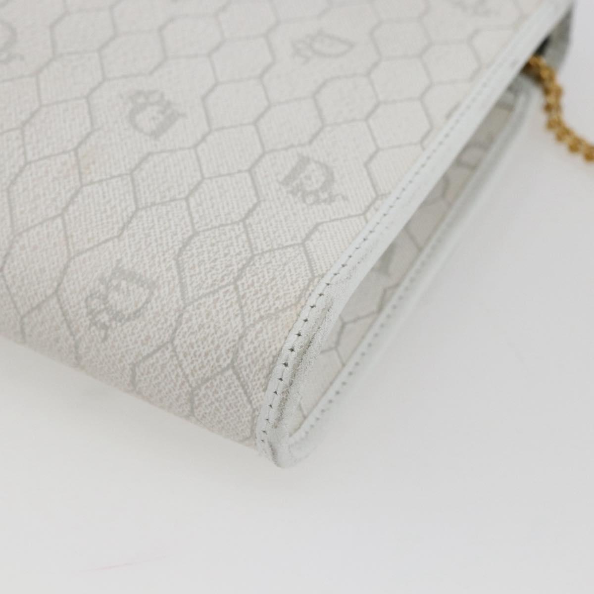 Christian Dior Honeycomb Canvas Chain Shoulder Bag PVC White Gold Auth 173462