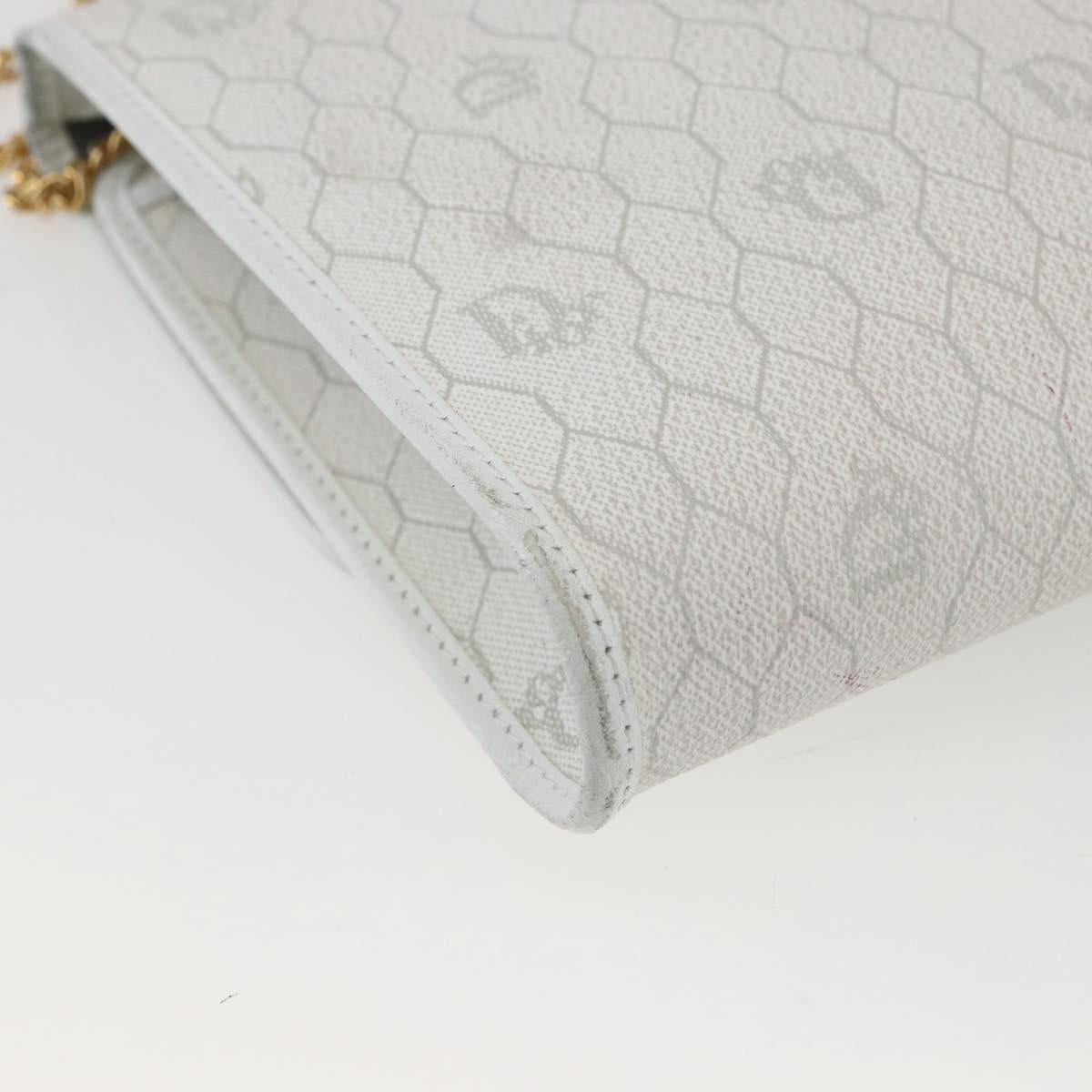 Christian Dior Honeycomb Canvas Chain Shoulder Bag PVC White Gold Auth 173462