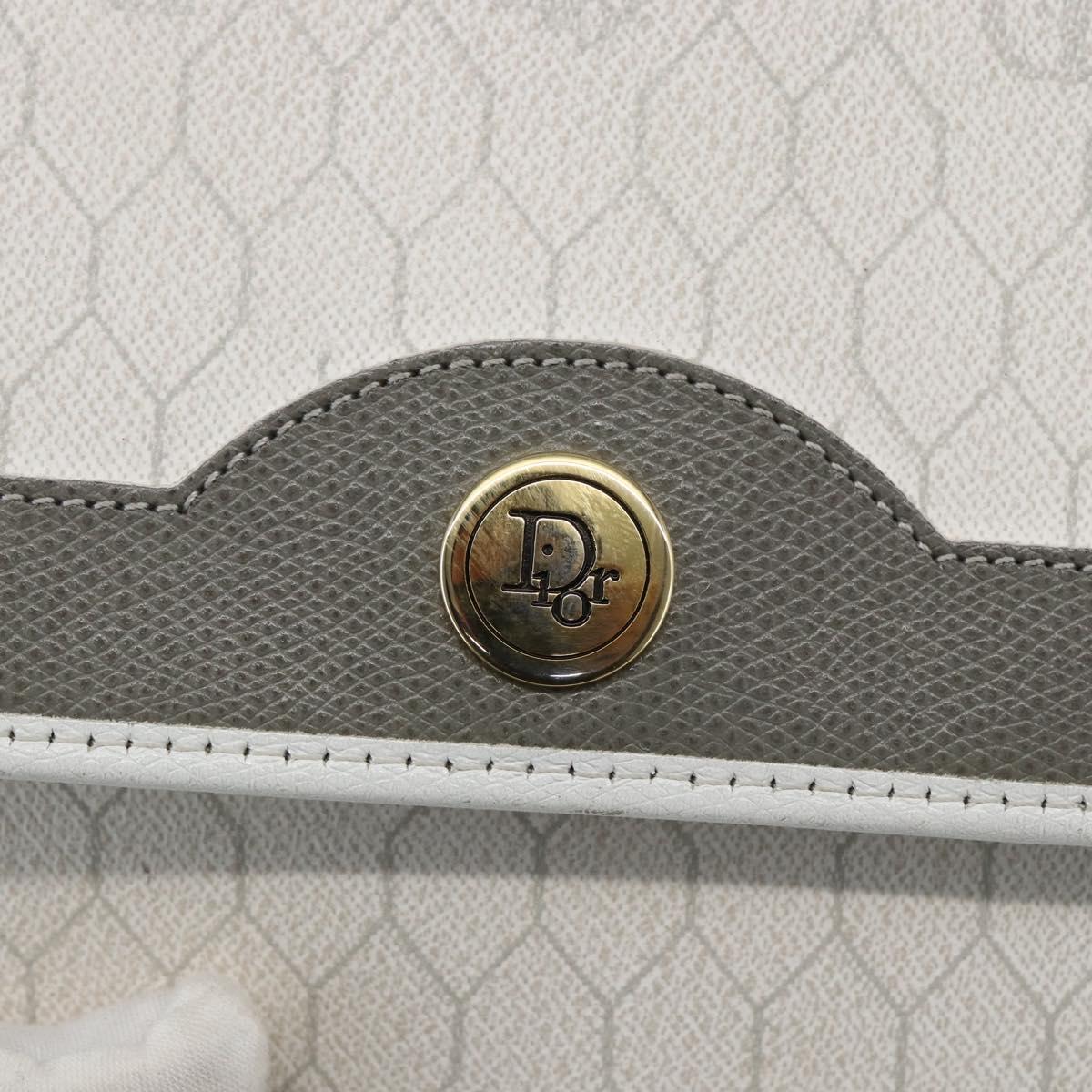 Christian Dior Honeycomb Canvas Chain Shoulder Bag PVC White Gold Auth 173462