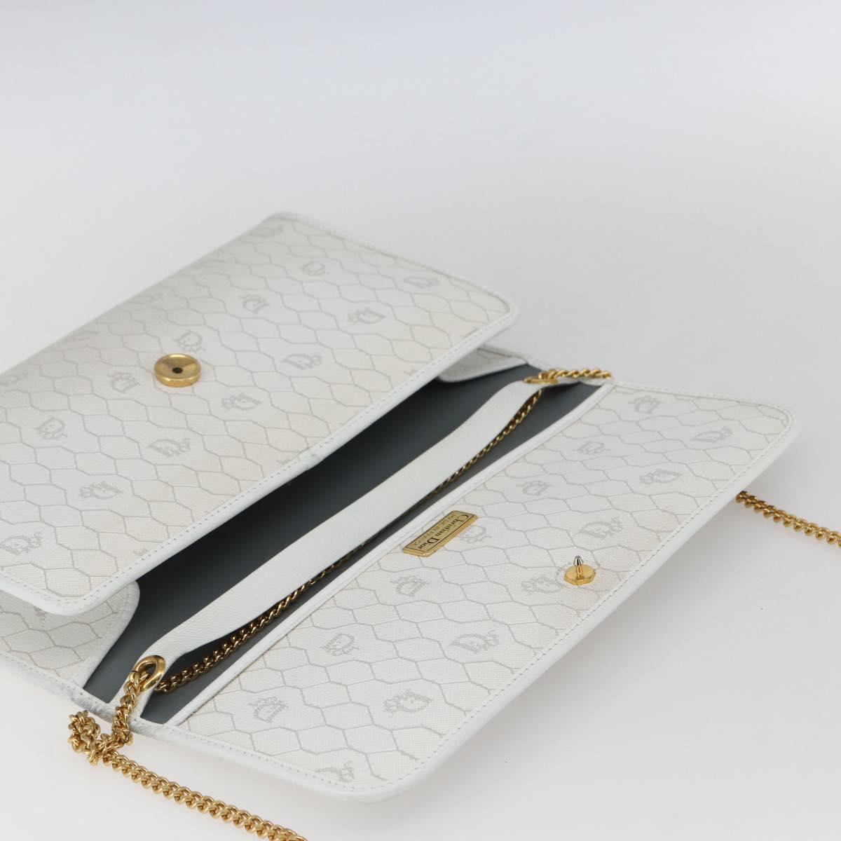 Christian Dior Honeycomb Canvas Chain Shoulder Bag PVC White Gold Auth 173462