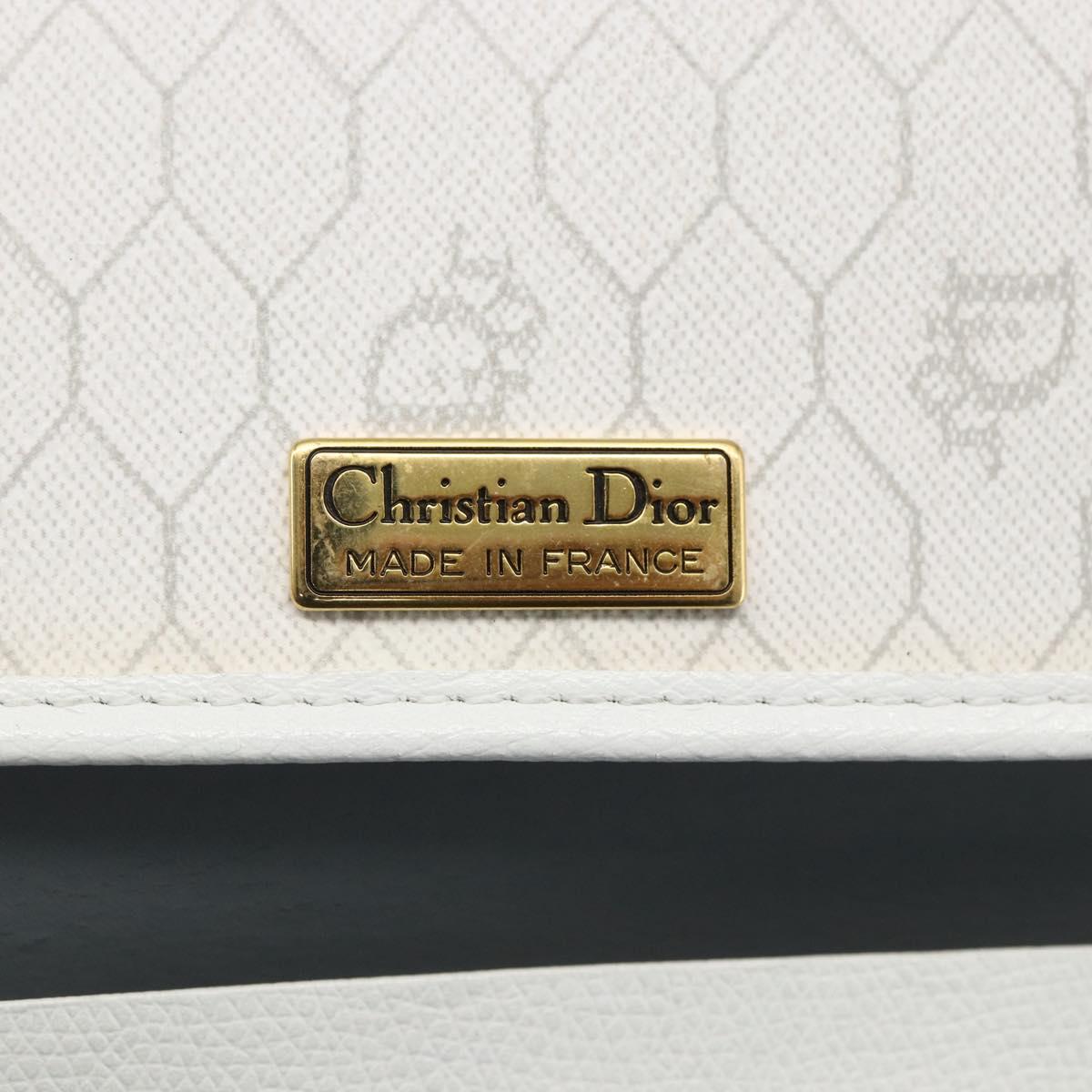 Christian Dior Honeycomb Canvas Chain Shoulder Bag PVC White Gold Auth 173462
