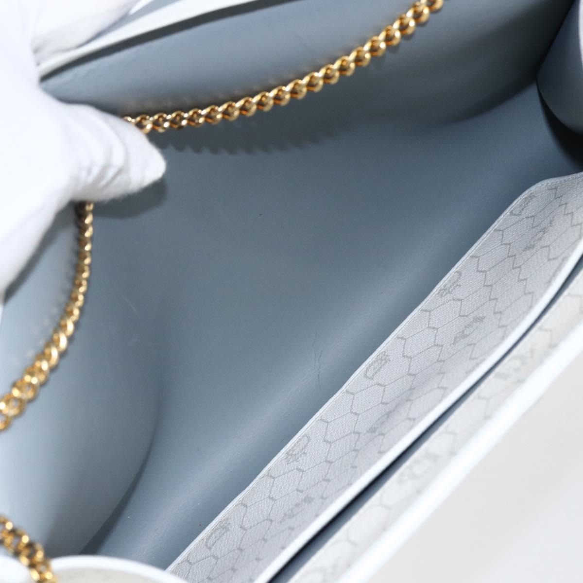 Christian Dior Honeycomb Canvas Chain Shoulder Bag PVC White Gold Auth 173462
