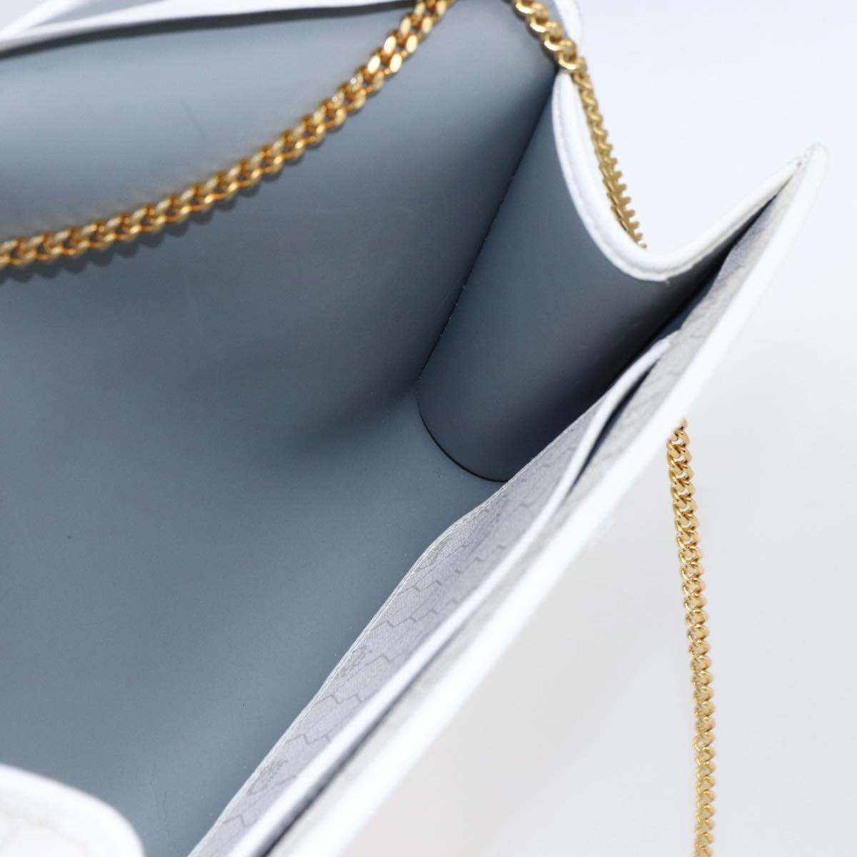 Christian Dior Honeycomb Canvas Chain Shoulder Bag PVC White Gold Auth 173462