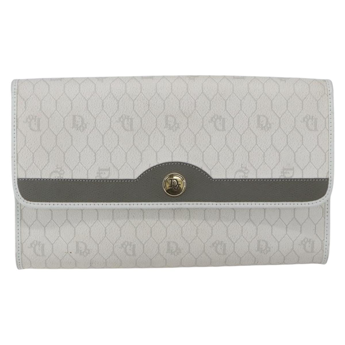 Christian Dior Honeycomb Canvas Chain Shoulder Bag PVC White Gold Auth 173462