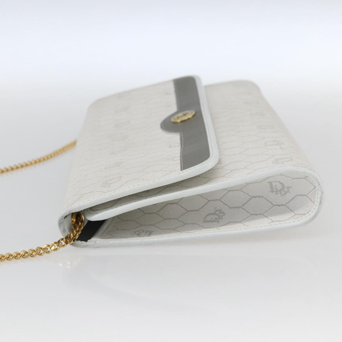 Christian Dior Honeycomb Canvas Chain Shoulder Bag PVC White Gold Auth 173462