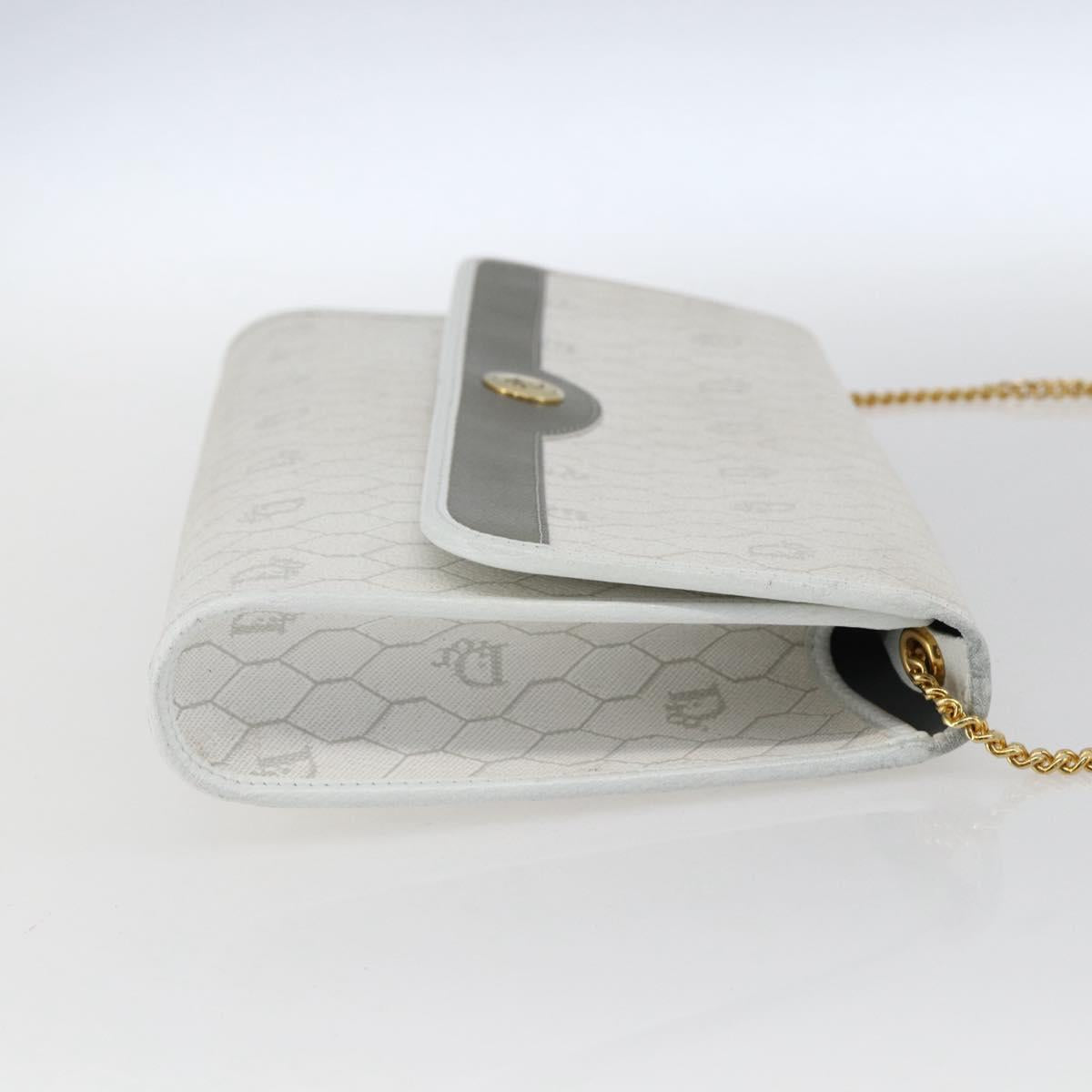 Christian Dior Honeycomb Canvas Chain Shoulder Bag PVC White Gold Auth 173462