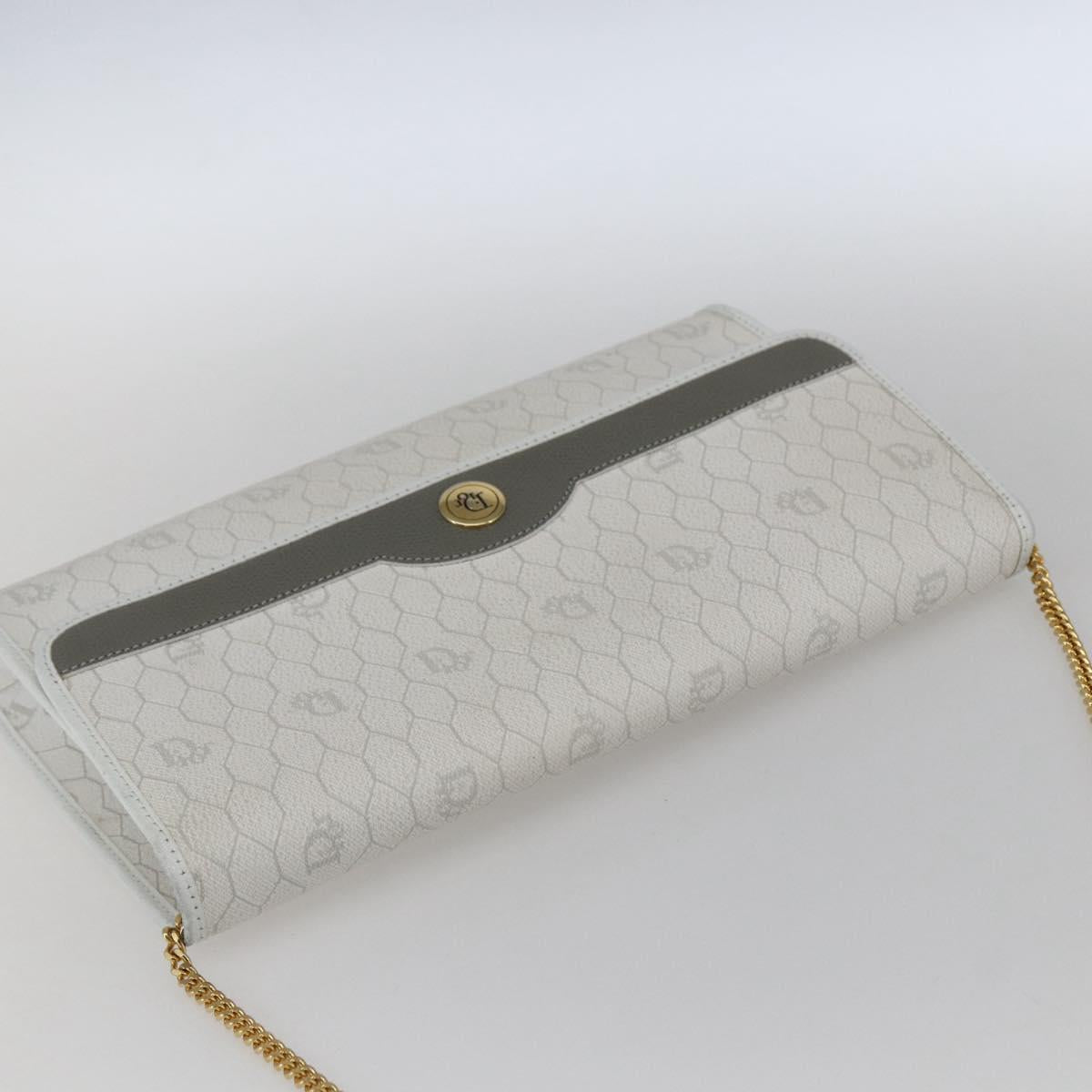 Christian Dior Honeycomb Canvas Chain Shoulder Bag PVC White Gold Auth 173462