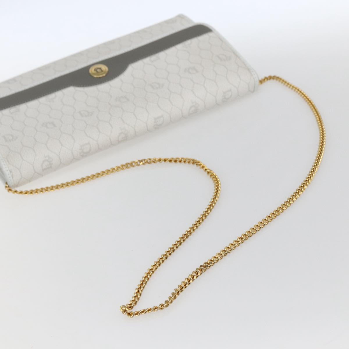 Christian Dior Honeycomb Canvas Chain Shoulder Bag PVC White Gold Auth 173462