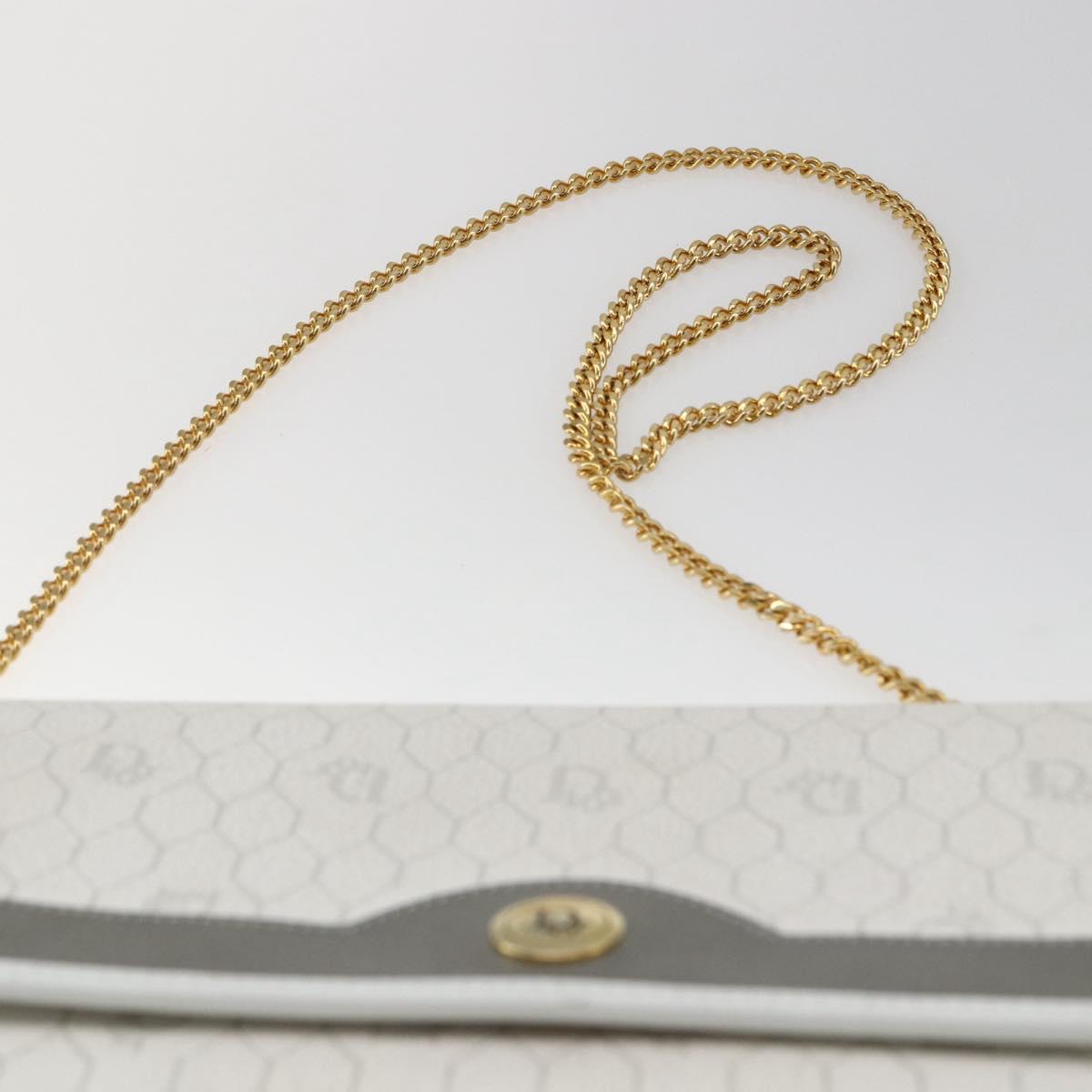 Christian Dior Honeycomb Canvas Chain Shoulder Bag PVC White Gold Auth 173462