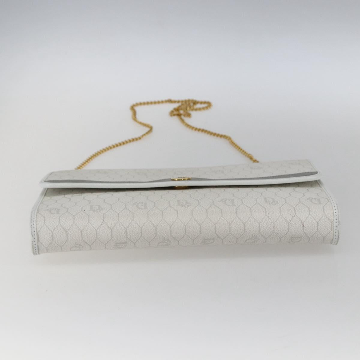 Christian Dior Honeycomb Canvas Chain Shoulder Bag PVC White Gold Auth 173462