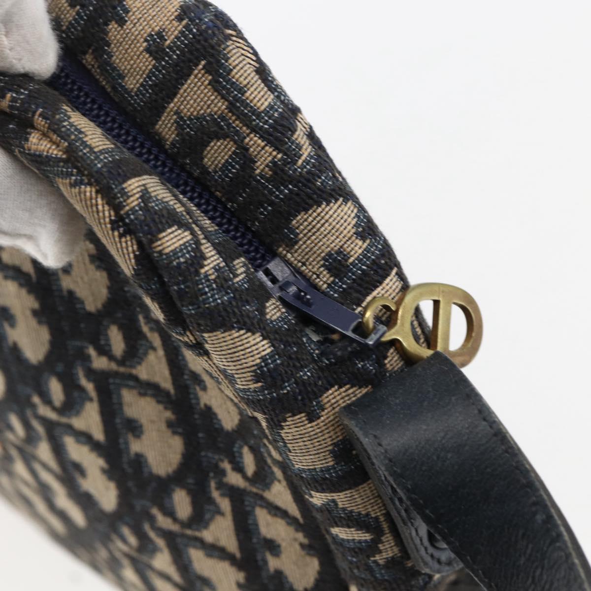 Christian Dior Trotter Canvas Shoulder Bag Navy Gold Auth 173463