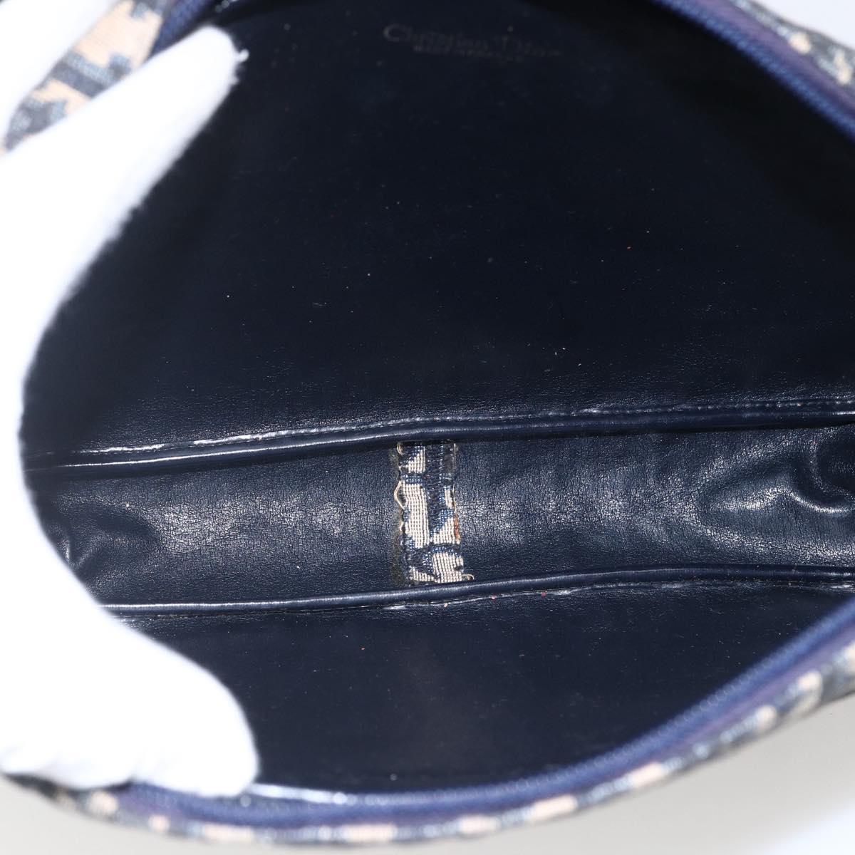 Christian Dior Trotter Canvas Shoulder Bag Navy Gold Auth 173463
